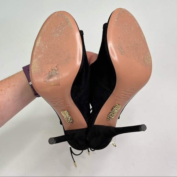 AQUAZZURA Sexy Thing Black Suede Cut-out Tie Back Open-toe Stilettos Heels Pumps - Picture 11 of 13